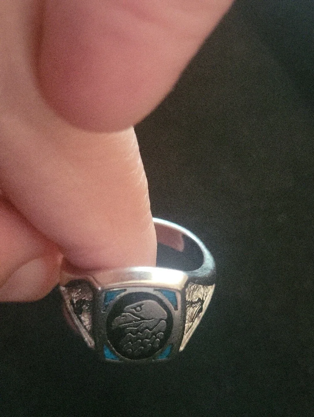 1980s Eagle Signet Ring with Crushed Turquiose